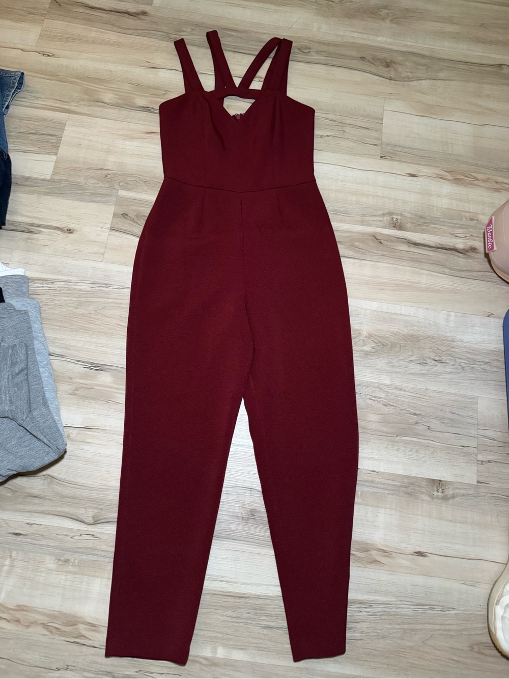 Express Wine Red Strappy Jumpsuit